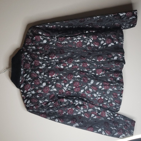 Vintage Jessica McClintock Floral Embroider Black Jacket with Faux Fur Collar 4 - Picture 6 of 7